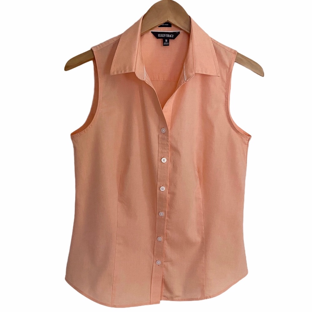 Ellen Tracy Sleeveless Peach Button Down | M